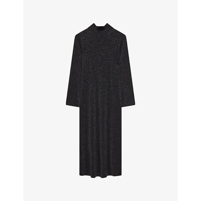 Joseph Womens Black Metallic-weave High-neck Merino-wool Midi Dress