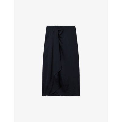 Reiss Womens Navy Bella High-rise Woven Midi Skirt