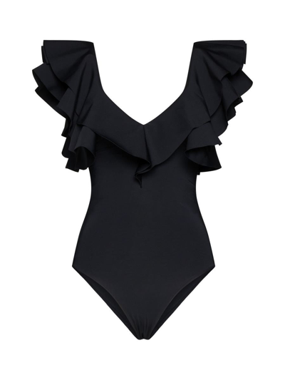 Maygel Coronel + Net Sustain Santa Ruffled Swimsuit In Black