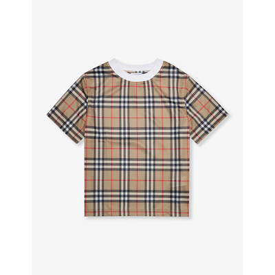 Burberry Boys Archive Beige Ip Chk Kids Percy Checked Woven-jersey T-shirt 4-14 Years In Brown