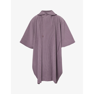 Issey Miyake Homme Plisse  Mens 46-rose Brown Pleated Cape-sleeved Relaxed-fit Knitted Hooded Coat