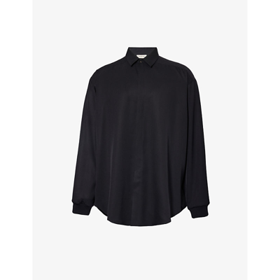 Fear Of God Mens Black Brand-patch Relaxed-fit Silk And Wool-blend Shirt