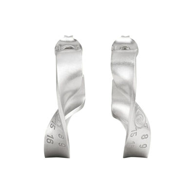 Pre-owned Mm6 Maison Margiela Metal Brass Twisted Earrings With Logo 'brushed Silver/palladio Burattato'
