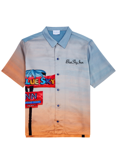 Blue Sky Inn Palm Sign Printed Satin Shirt In Multicoloured 1