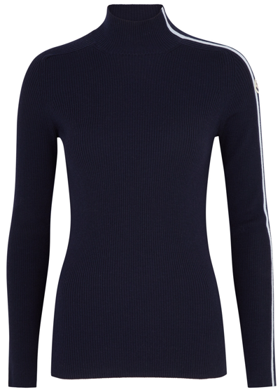 Moncler Ribbed Wool Jumper In Dark Blue