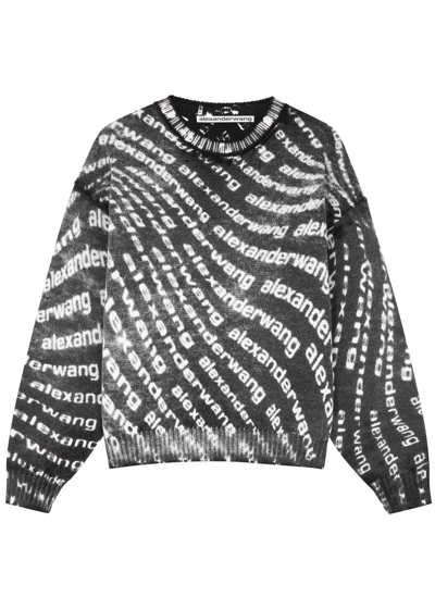 Alexander Wang Logo Intarsia Crewneck Sweater In White And Black