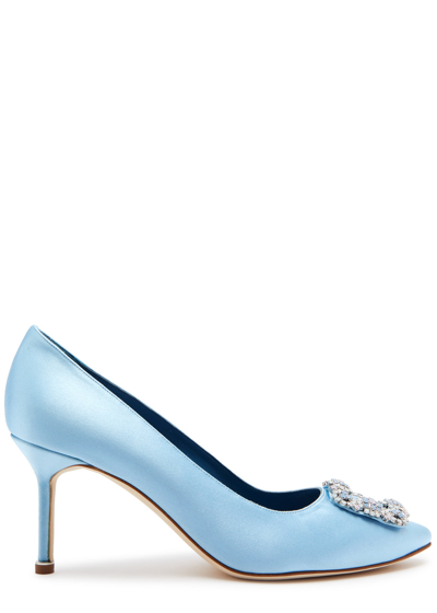 Manolo Blahnik Hangisi 70 Embellished Satin Pumps In Light Blue