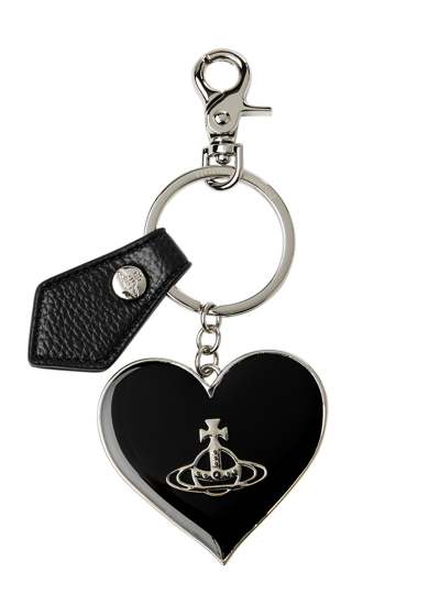 Vivienne Westwood Logo Heart Silver-plated Keyring In Brown