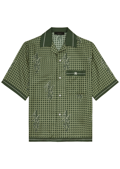 AMIRI HOUNDSTOOTH LOGO-PRINT SILK-SATIN SHIRT