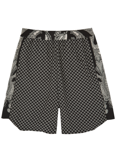 Balmain Printed Stretch-jersey Shorts In Edk Noir/ivoire