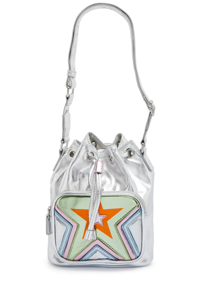 Stella Mccartney Kids Metallic Faux Leather Bucket Bag In Silver Silver