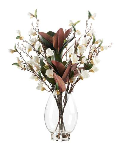 D&w Silks Magnolias In Glass Pedestal In White