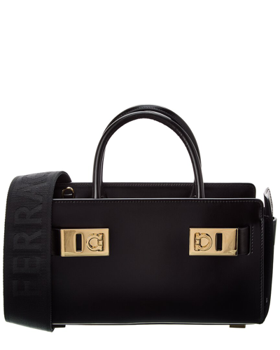 Ferragamo Gancini Leather Tote Bag In Black
