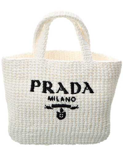 Prada Logo Small Tote In White