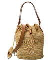 Prada Womens Neutral Logo-embroidered Raffia Bucket Bag In Brown