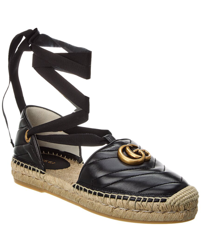 Gucci Gg Leather Espadrille In Black