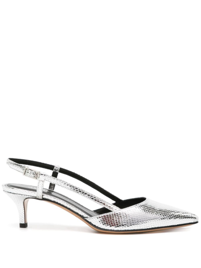 Isabel Marant Pilia Metallic Leather Slingback Pumps In Silver