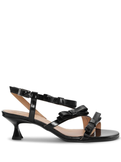 Ganni Black Multi Bow Mid Heeled Sandals In Black  