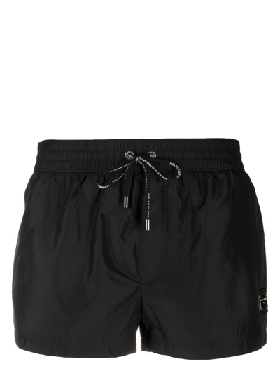 Dolce & Gabbana Dg Essentials Logo-plaque Swim Shorts In Black