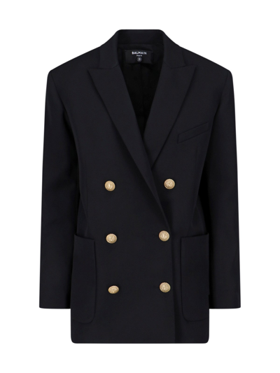 Balmain Double Breasted Blazer In Black