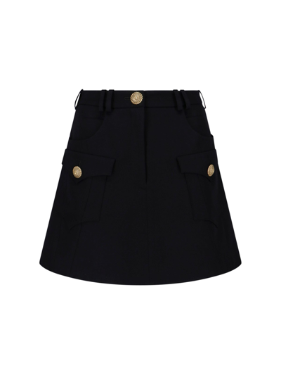 Balmain Western Panelled Wool Mini Skirt In Black  