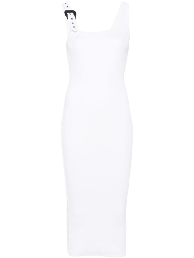 Versace Jeans Couture White Baroque Buckle Midi Dress