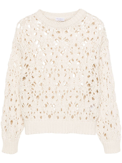 Brunello Cucinelli Crew-neck Sweater In Blanco