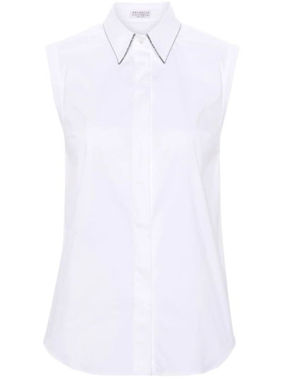Brunello Cucinelli Sleeveless Button-up Shirt In White
