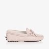 TOD'S GIRLS PINK LEATHER GOMMINO MOCCASINS