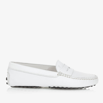 Tod's Teen White Leather Gommino Moccasins