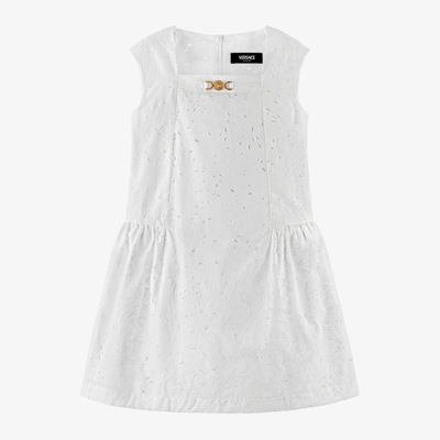 Versace Kids' Girls White Barocco Cotton Dress
