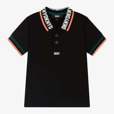 Dkny Kids'  Boys Black Cotton Piqué Polo Shirt