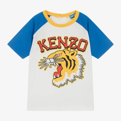 Kenzo Babies'  Kids Boys Ivory Cotton Varsity Tiger T-shirt