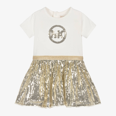 Michael Kors Babies' Girls Ivory Jersey & Gold Sequin Dress