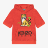 KENZO KENZO KIDS TEEN BOYS RED TOWELLING TIGER HOODIE