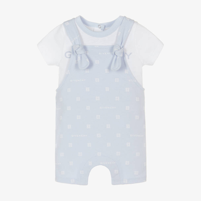 Givenchy Pale Blue Cotton Baby Dungaree Set