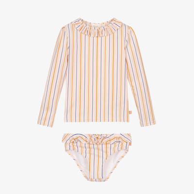 Carrèment Beau Babies' Girls Pale Pink Striped Tankini (upf40+)