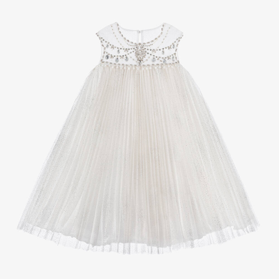 Marchesa Couture Kids' Girls Ivory Tulle & Crystal Dress