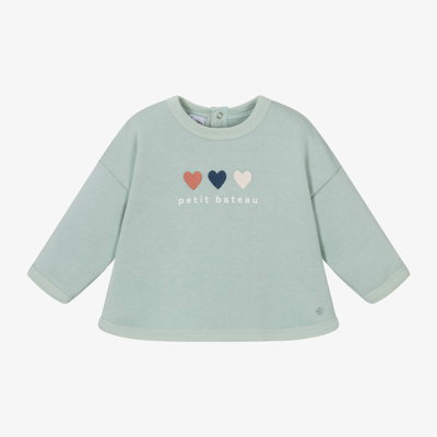 Petit Bateau Babies' Boys Green Cotton Heart Sweatshirt