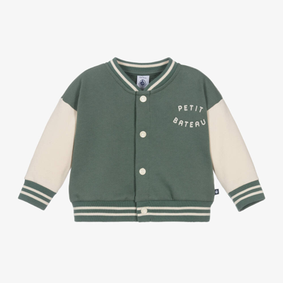 Petit Bateau Babies' Boys Green Cotton Varsity Jacket