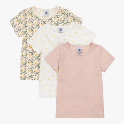 Petit Bateau Babies' Girls Pink Cotton Waistcoat T-shirts (3 Pack)