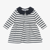 Petit Bateau Girls White & Blue Breton Stripe Dress In White