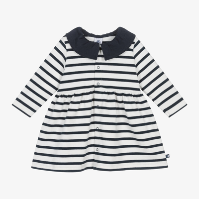 Petit Bateau Babies' Girls White & Blue Breton Stripe Dress