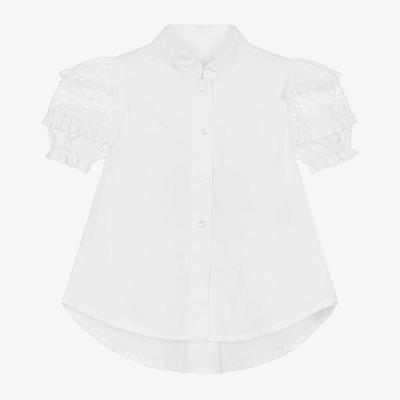 Lapin House Babies' Girls White Cotton Puffed-sleeve Blouse