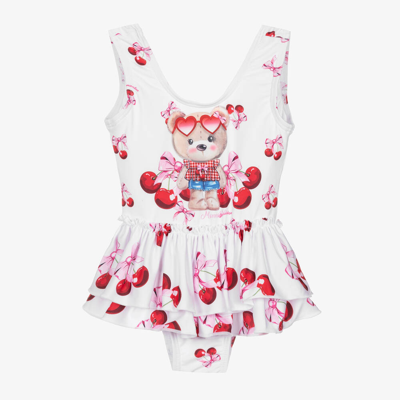 Monnalisa Babies' Girls White Cherry & Teddy Swimsuit