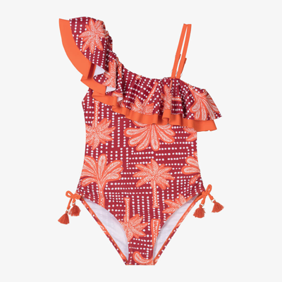 Mayoral Kids' Girls Red & Orange Palm Tree Swimsuit