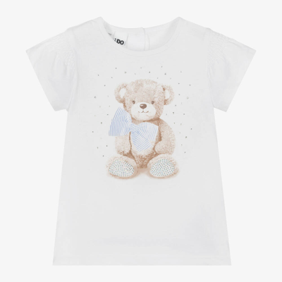 Ido Baby Girls White Cotton Teddy Bear T-shirt