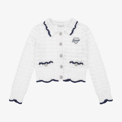 Guess Kids' Girls White Cotton Crochet Cardigan