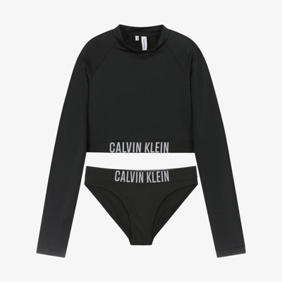 Calvin Klein Kids' Girls Black Logo Tape Tankini
