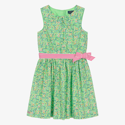 Ralph Lauren Teen Girls Green Floral Cotton Dress